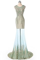 A-line 2015 Scoop Neck Flared-Skirt Cap Sleeves Lace Sheer Embroidered Crystal Beaded Backless Tulle Evening Dress/Homecoming Dress/Prom Dress/Party Dress/Wedding Dress 
