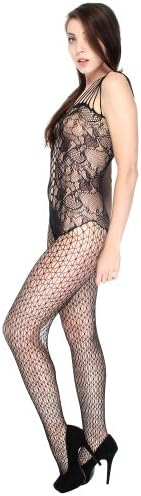 Simplicity Ultra Sexy Bodystocking in Fishnet, Geo Net, Criss Cross Front, Black