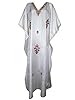 Womens White Silk Kaftan Kashmiri Embroidered Caftan Lounger Dress Kimono Kaftan