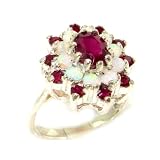 Fabulous Solid White Gold Natural Ruby & Fiery Opal 3 Tier Large Cluster Ring - Finger Sizes 5 to 12 Available