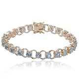18k Yellow Gold Plated Sterling Silver Blue Topaz Bracelet, 7.25