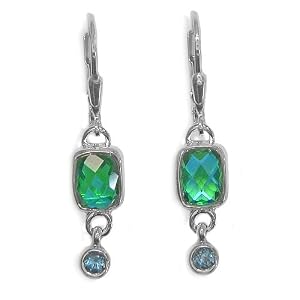 Sterling Silver Caribbean Quartz and Blue Topaz Euro Wire Earrings By Sajen by