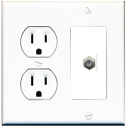 RiteAV (2 Gang Decorative) 15 Amp Round Power Outlet Coax Cable TV Wall Plate White