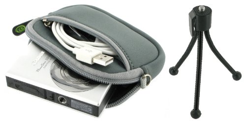 Neoprene Sleeve Case (Grey) and Spider Tripod for Canon PowerShot SD940IS Digital Camera Brown