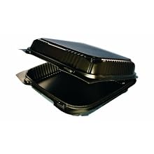 Choice-Pac L1H-1115-Blk Polypropylene Square Hot Clamshell Container with 2-Point Front Closure, 8-3/8" Length x 8-1/4" Width x 3" Height, Large, Black (Case of 300)