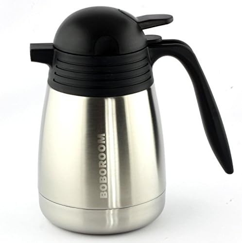 BOBOROOM 600ml Double Wall Vacuum Insulated 304 Stainless Steel Thermal Carafe / Coffee Pot, with Thumb Press Button Top,12 Hour Heat Retention.