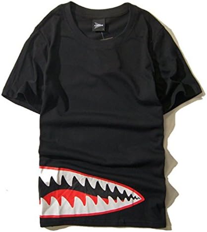 New Men Monkey Fashion T Shirts Shark Tooth Print T-Shirt Hip Hop Skateboard Street Cotton T-ShirtsTee (Black, M)