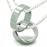 Amulet Love Set Hematite Gemstone Rings Boyfriend Girlfriend or Friendship Pendant Necklace on Stainless Steel Necklaces