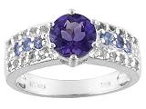 1.17CT AMETHYST .23CTW TANZANITE AND .35CTW WHITE TOPAZ STERLING SILVER RING