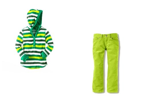 Girls Clothes - Children's Place Striped Hooded Thermal Henley and Corduroy Pants - Size 5, 5/6