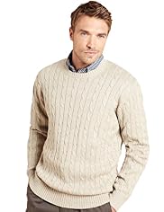 2" Longer Blue Harbour Pure Cotton Cable Knit Jumper
