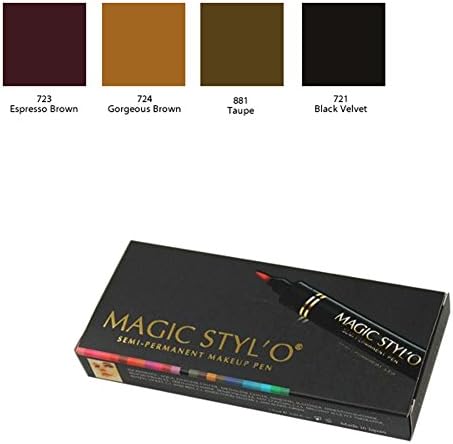 Bundle of 4 Items: Magic Stylo Semi Permanent Makeup Pen Set (Espresso Brown, Gorgeous Brown, Taupe, & Black Velvet)