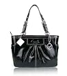 COACH Black Patent Leather Pleated East West Gallery Tote Shoulder Bag Handbag