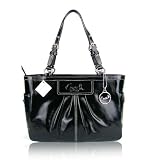 COACH Black Patent Leather Pleated East West Gallery Tote Shoulder Bag Handbag