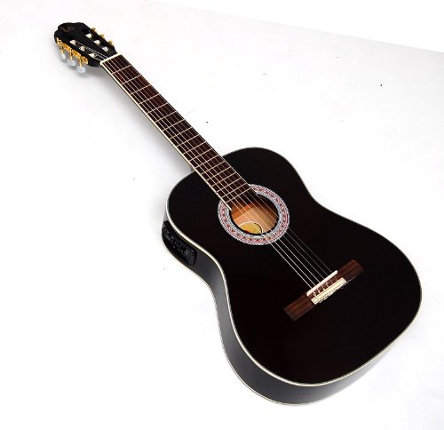 Elektro Akustik Klassik Konzert Gitarre in Schwarz mit Rosenholz Griffbrett und 5 Band Equalizer / Tonabnehmer