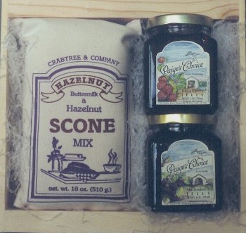 Hazelnut Scone Mix 18oz. with Marionberry and Raspberry Jelly 6oz. Crate by Crabtree & Company