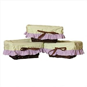 Lavender Butterfly Set of 3 Wicker Storage Baskets in Chocolate by 
