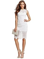 Cotton/Nylon/Polyester Sleeveless Lace Sheer Round Neck  Dress