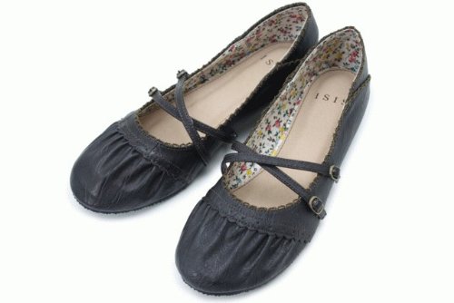 チラ見せ小花柄 クロスストラップ柔らかパンプス[CODE:0130417]
