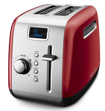 KitchenAid Kmt222er 2 Slice Red Digital Stainless Steel Toaster with LCD display Manual High-Lift Lever.