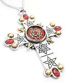 Gothic Forbidden Pewter Red The Rose Cross Pendant Necklace