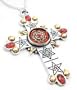 Gothic Forbidden Pewter Red The Rose Cross Pendant Necklace
