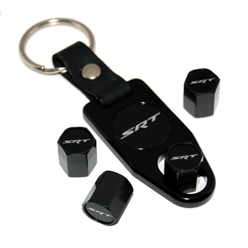 Dodge Jeep Mopar SRT Valve Stem Caps Key Chain Fob Black