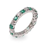 Eve's Addiction Elena's Emerald and Clear CZ Silver Eternity Ring