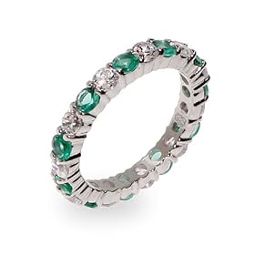 Eve's Addiction Elena's Emerald and Clear CZ Silver Eternity Ring