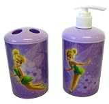 Disney Fairies 2pc Toothbrush Holder and Soap Dispenser Tinkerbell Bath Set - Tinkerbell Toothbrush Holder -Tinkerbell Soap Pump