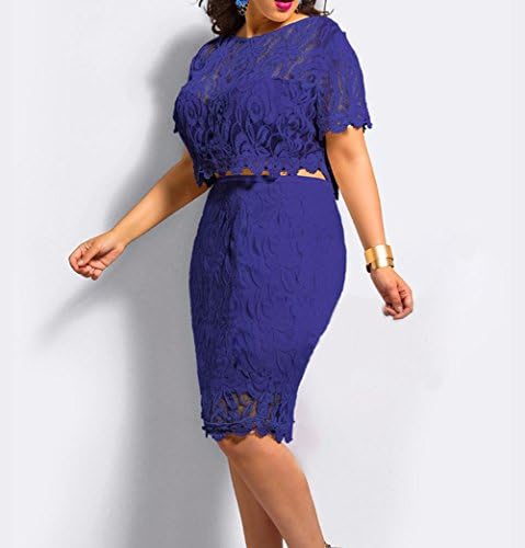 Oisk® Plus Size Women Sexy Lace 2Pcs Set Evening Party Cocktail Bodycon Dress (3XL, Blue)