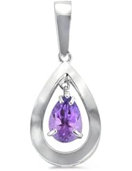 Stately Pear Shaped Pendant With Genuine 9 MM Pear Cut Amethyst Center Stone In Silver.