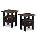 FURINNO Andrey 2-Pack Bin Drawer End Table Nightstand, Walnut/Dark Brown