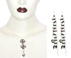Garnet Earring and Necklace Set Sterling Silver Jewelry 16 inches