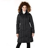 Phistic Women's Hooded Down Coat with Removable Genuine Raccoon Fur Trim - Black S