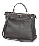 Petit sac &agrave; main &eacute;l&eacute;gant pour femmes en cuir lisse souple coloris marron fonc&eacute;.