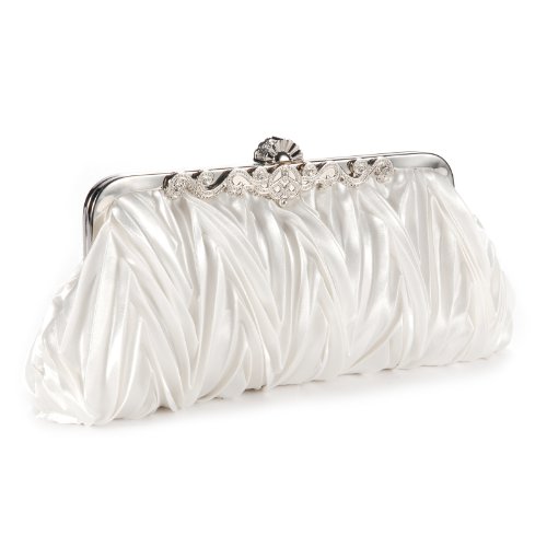 Crystals kiss lock satin pleated evening wedding prom bridal clutch lady handbag