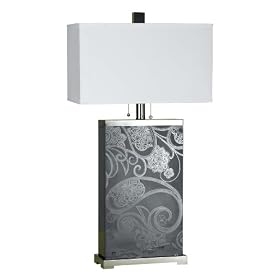 Candice Olson Paisley Table Lamp, Etched Glass with Chrome Accents and Cream Shade 18x35 by Candice Olson