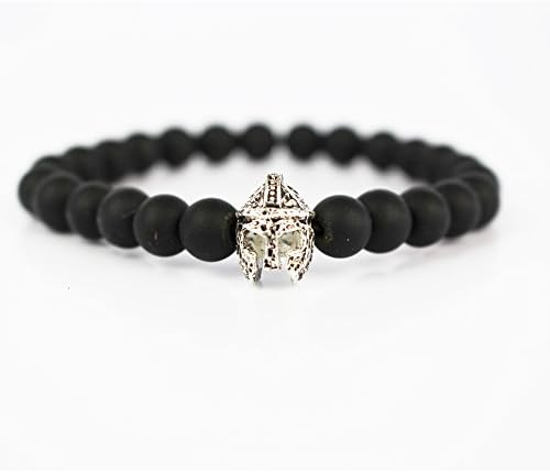 The Superior Spartan Soldier | Spartan Helmet on Black Bead Bracelet | This is Sparta | (Silver)
