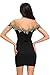 Alvaq Women's Summer Party Gold Lace V Neck Backless Off Shoulder Bodycon Mini Dress Club Small Black