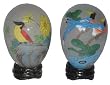 Reverse painted glass eggs - pair