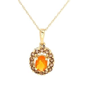 Necklace With Precious Stones - Genuine Opal and Topazes in Yellow Gold Length 18in