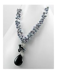 Japanese silk cord Dyed Fresh Water Pearls Necklace In Zinc