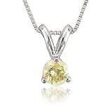 14k White Gold Solitaire Yellow Orange Diamond Pendant Necklace - 0.15 carat