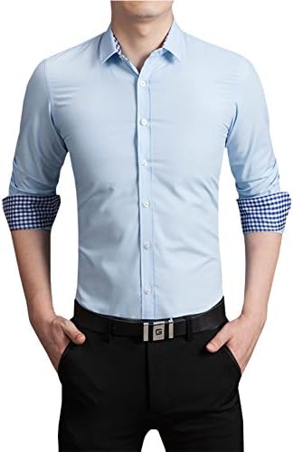Homleys Mens Casual Slim Fit Long Sleeve Inner Contrast Dress Shirt (Asian 3XL (US Medium), Sky Blue)