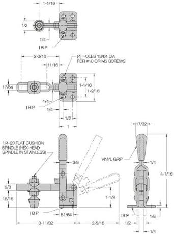 Vertical-Handle Toggle Clamp: Solid Arm, Flanged Base