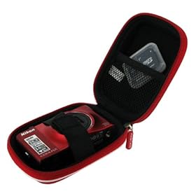 rooCASE (Med Nylon Red) Hard Shell Carrying Case with Memory Foam for Nikon Coolpix S3100 Digital Camera