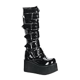 TRASHVILLE-518, Gothic 5 Buckled Platform Knee Boots in 2 Colors by Demonia