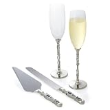 CathyS Bride and Groom Love Champagne Flutes and Cake Server Set