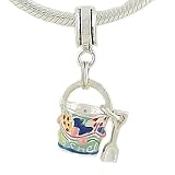 Sterling Silver Enamel Sand Castle SAND PAIL Dangle Charm Bead fits Pandora and Biagi Bracelet GIFT BOXED
